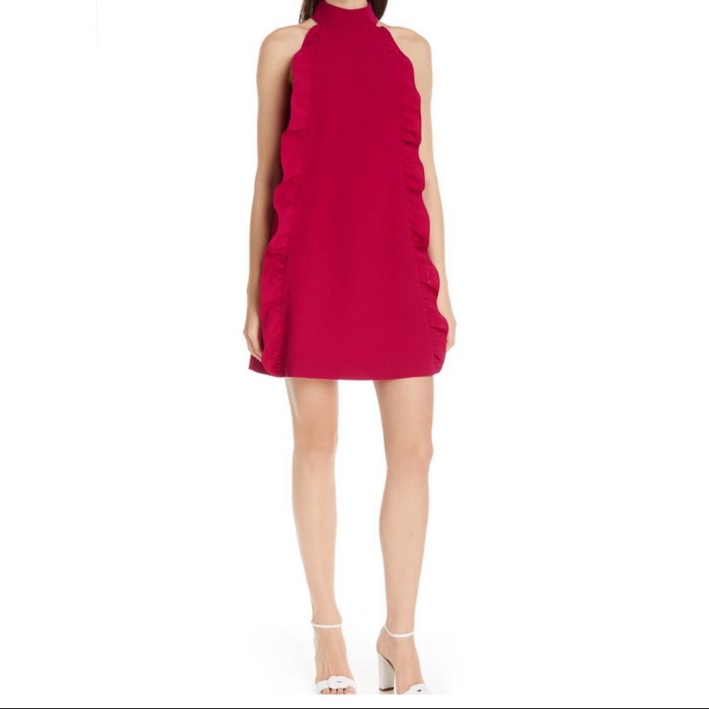 Ted Baker London Torriya Ruffled Sleeveless Halter Tunic Dress In Deep Pink NWT - Picture 4 of 12